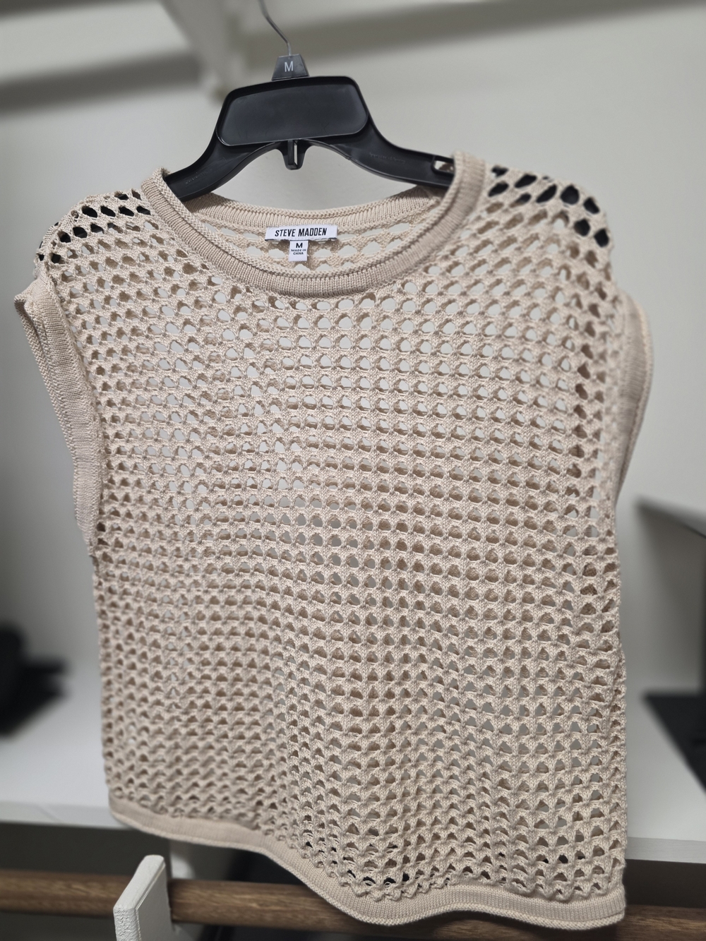 Women's Steve Madden Beige Crochet Knit Tank Top